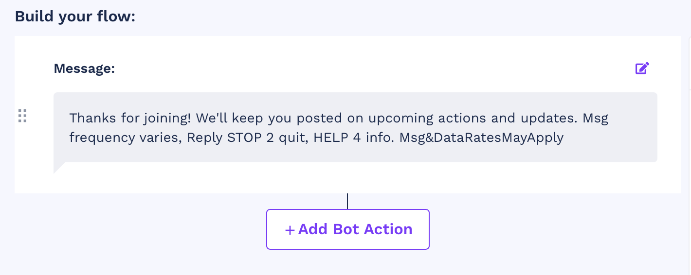 Screen snippet showing the "Add Bot Action" button.