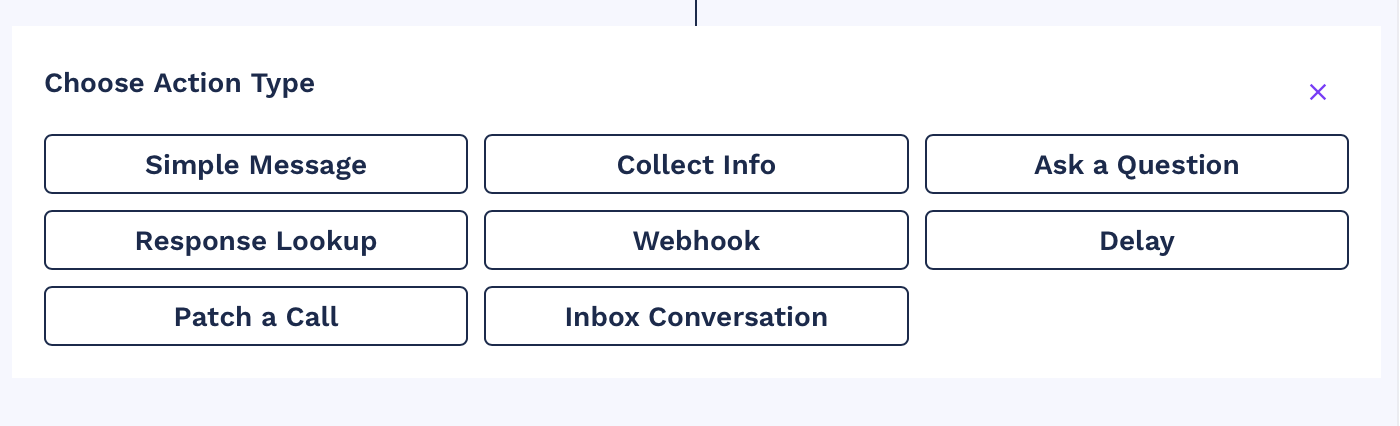 Screen snippet showing the "Webhook" bot action type button.